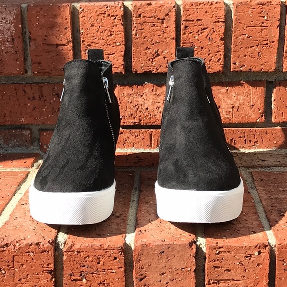 🌷 Black High Heel Wedge Sneakers /Zippers - Picture 4 of 8